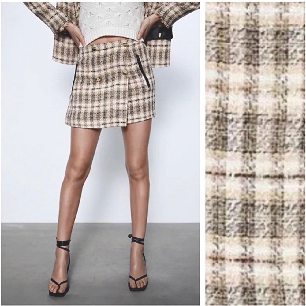 Zara tweed beige cream mini skort /skirt